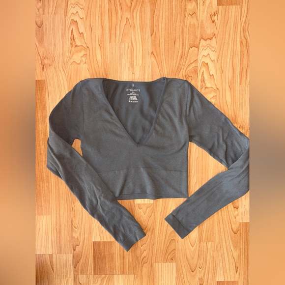 Dynamite Tops - Dynamite Slate V-Neck Crop Top